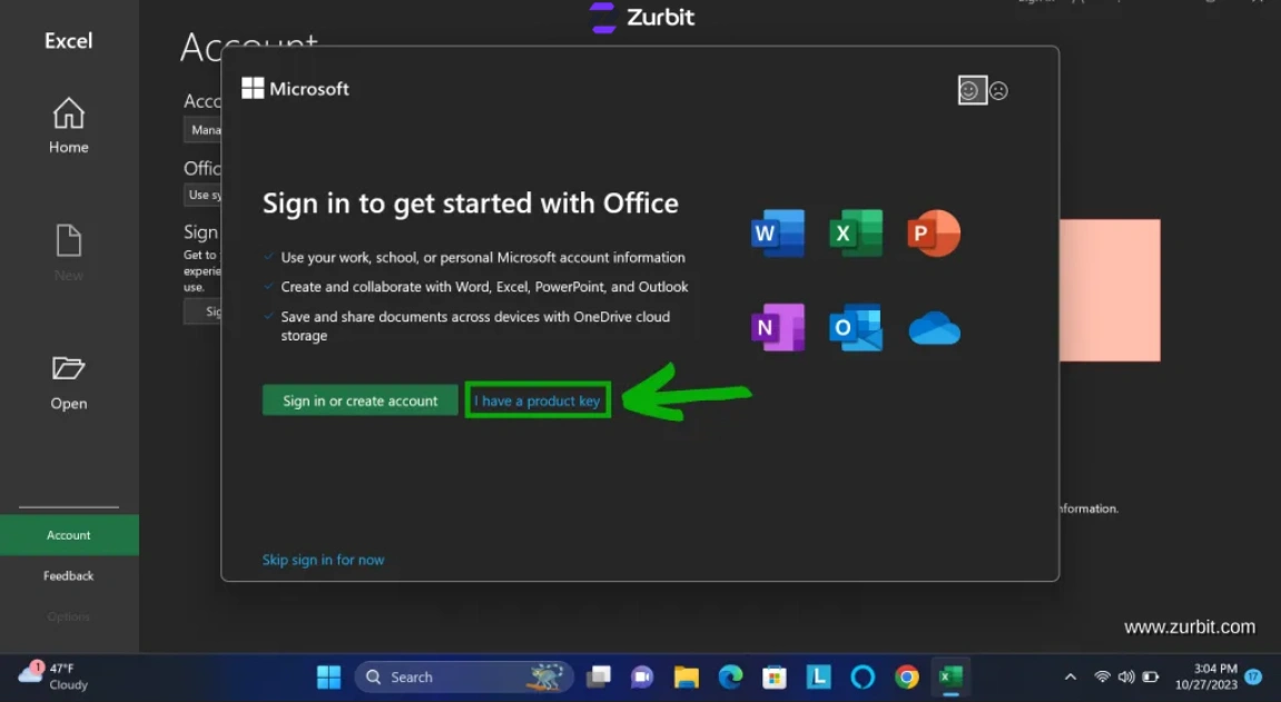 I have a product key option in Microsoft Office