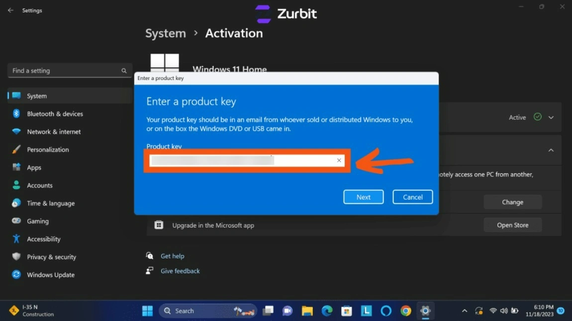 Windows product-key entry field