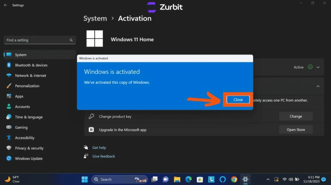 Windows is activated confirmation message